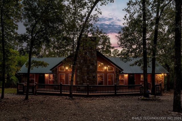 log home with a deck