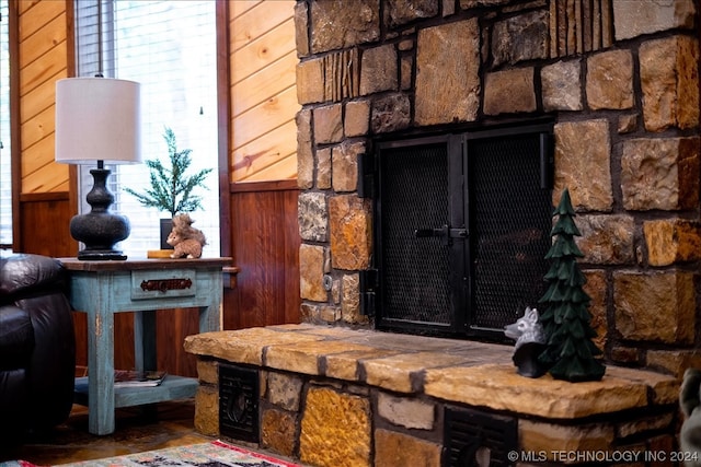 room details featuring wood walls