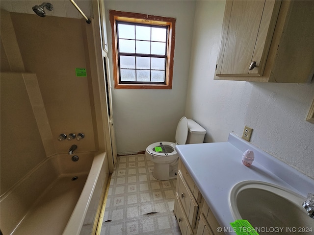 full bathroom featuring vanity,  shower combination, and toilet