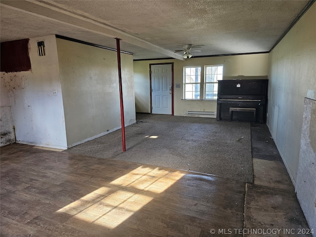 interior space with baseboard heating and ceiling fan