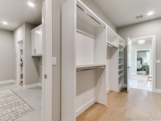 spacious closet featuring light wood-type flooring