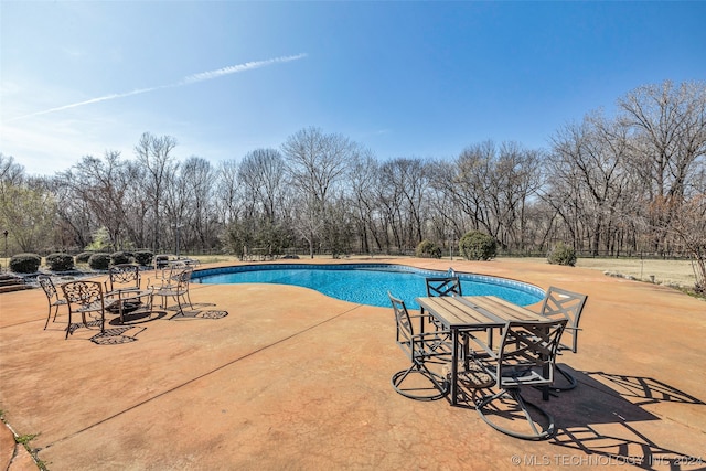 view of swimming pool featuring a patio area