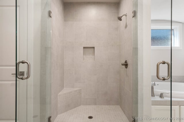 bathroom with plus walk in shower