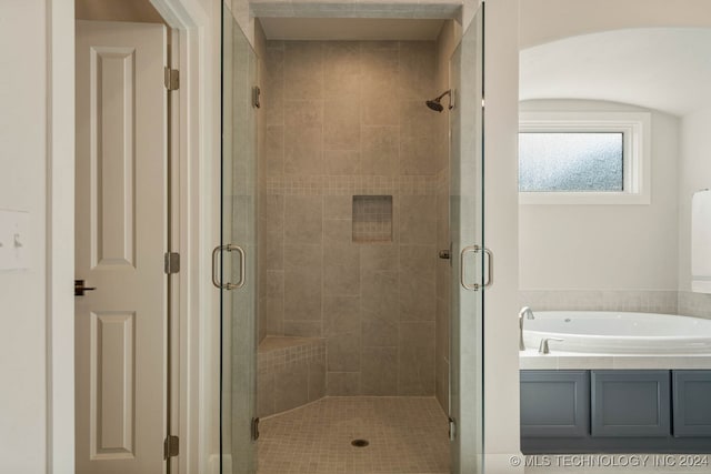 bathroom with plus walk in shower