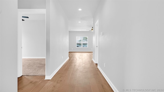 hall featuring light wood-type flooring