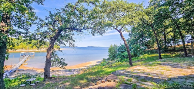 property view of water with a boat dock