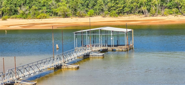 view of dock with a water view