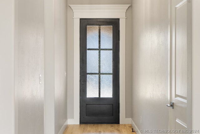 doorway with light hardwood / wood-style flooring