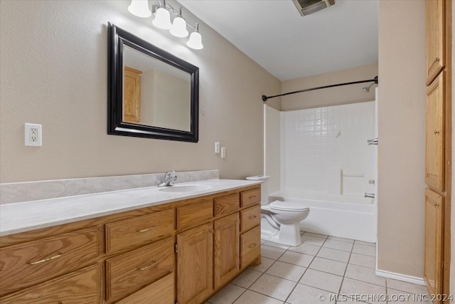 full bathroom featuring shower / tub combination, vanity, toilet, and tile floors