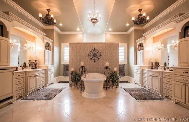 bathroom with tile floors, a wealth of natural light, and a washtub