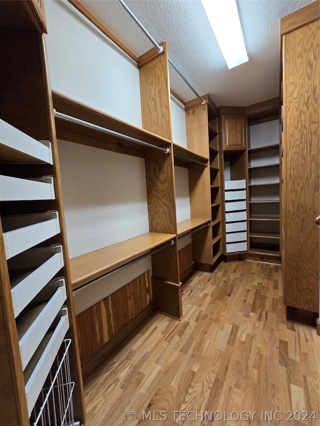 spacious closet featuring light hardwood / wood-style floors