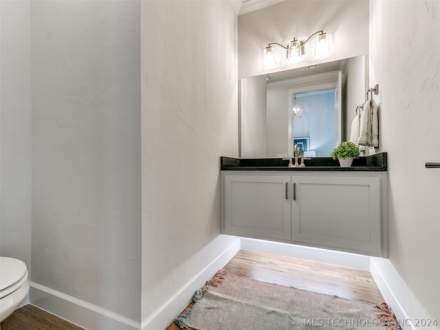 bathroom featuring hardwood / wood-style floors, toilet, and vanity