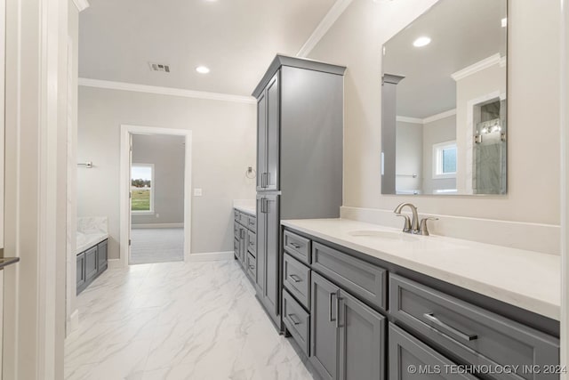 bathroom featuring crown molding and plenty of natural light