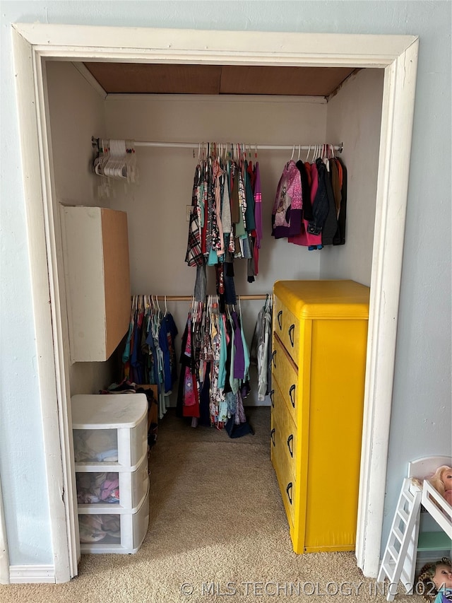 walk in closet with carpet