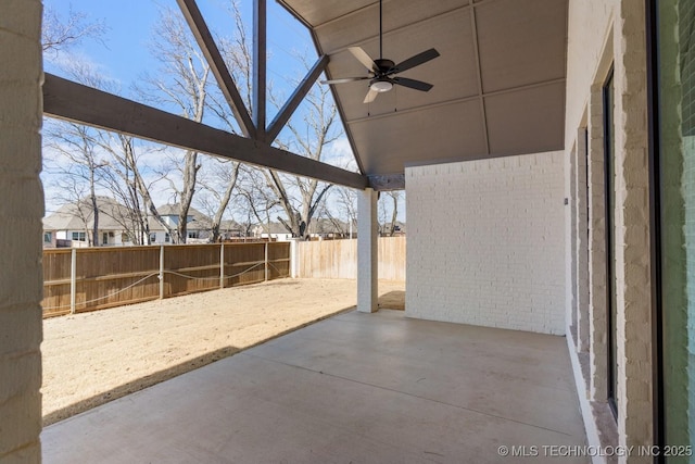 view of patio / terrace featuring a ceiling fan and a fenced backyard