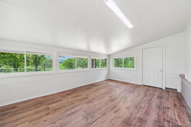 unfurnished sunroom with lofted ceiling