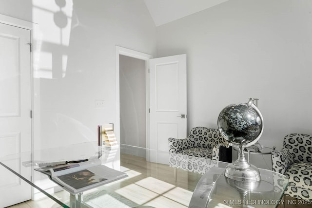 bathroom featuring vaulted ceiling