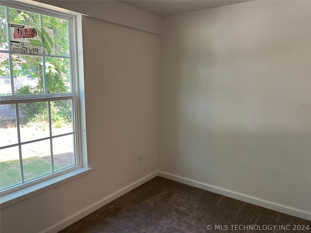 empty room with a healthy amount of sunlight and dark carpet