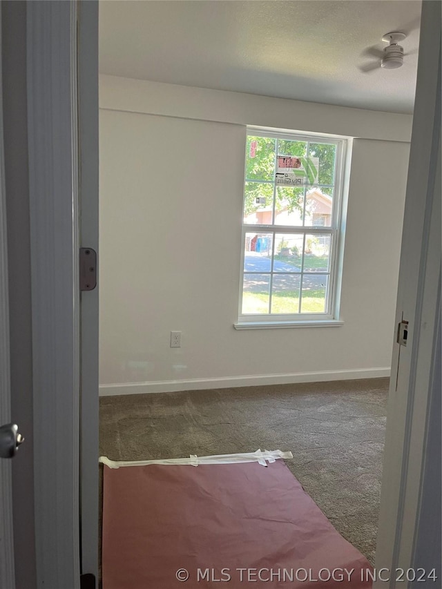 empty room featuring ceiling fan and carpet floors