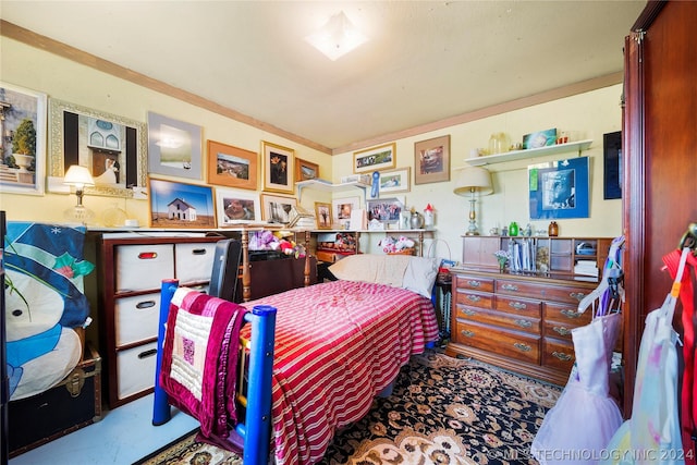 bedroom with ornamental molding