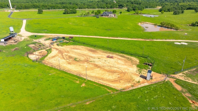 bird's eye view with a rural view and a water view