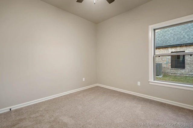 unfurnished room with carpet, ceiling fan, and lofted ceiling