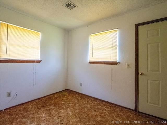 carpeted spare room featuring a textured ceiling