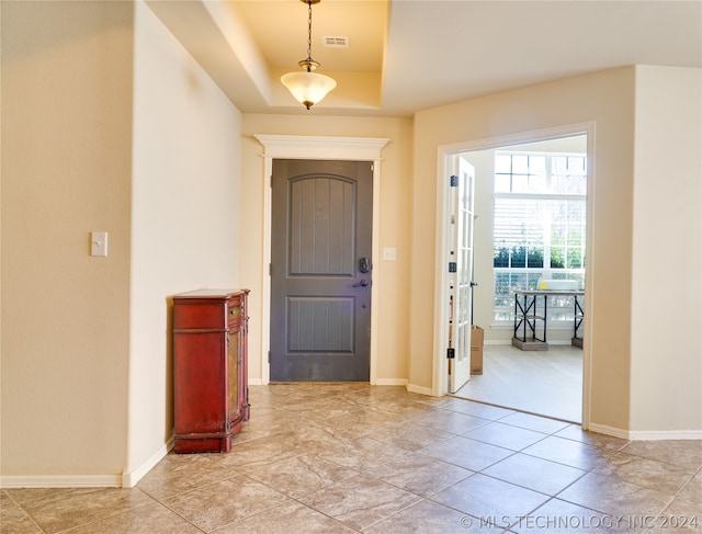 entrance foyer featuring a raised ceiling