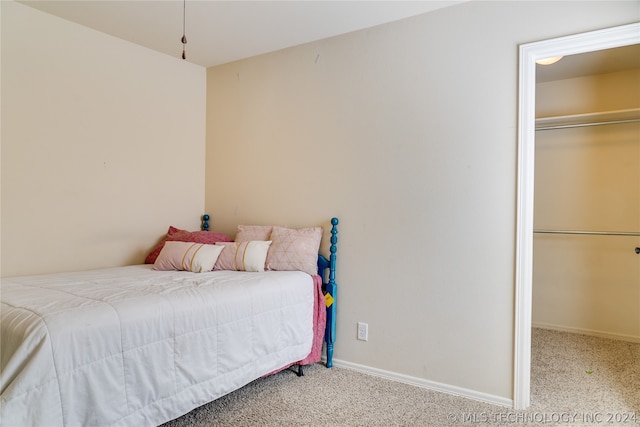 bedroom featuring a closet and carpet