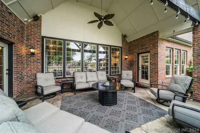 view of patio with an outdoor hangout area and ceiling fan