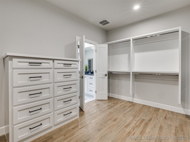 spacious closet with light wood-type flooring