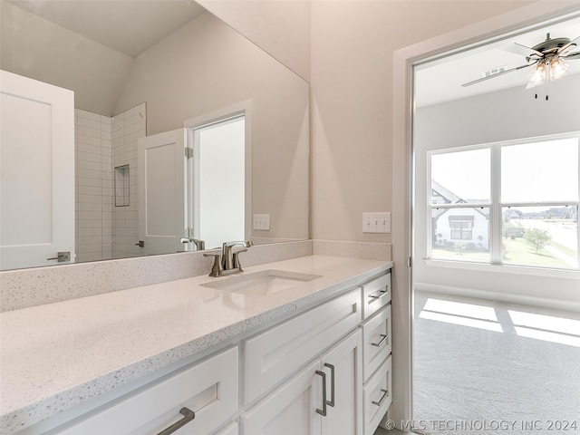 bathroom with vanity and ceiling fan