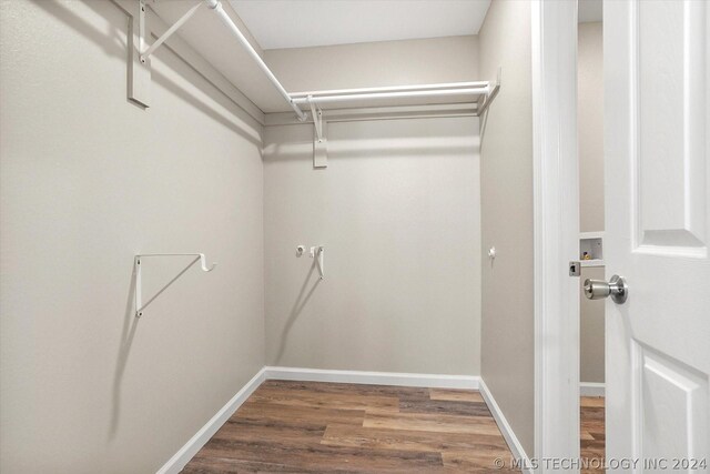 spacious closet with dark hardwood / wood-style floors