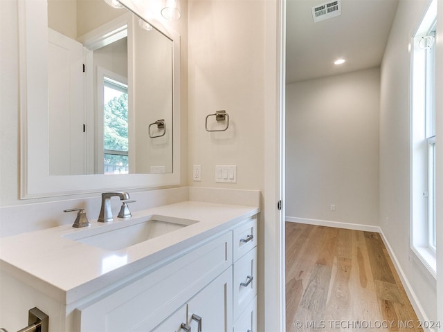 bathroom featuring wood-type flooring and vanity