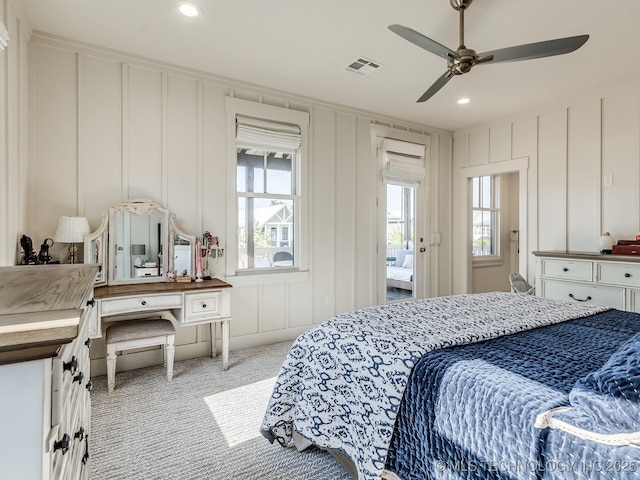 75 Lower Green Way, Carlton Landing, OK 74432 - bedroom with a decorative wall, carpet floors, recessed lighting, and a ceiling fan