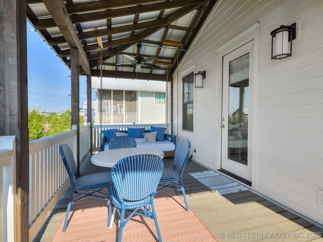 75 Lower Green Way, Carlton Landing, OK 74432 - wooden deck with ceiling fan and outdoor dining area