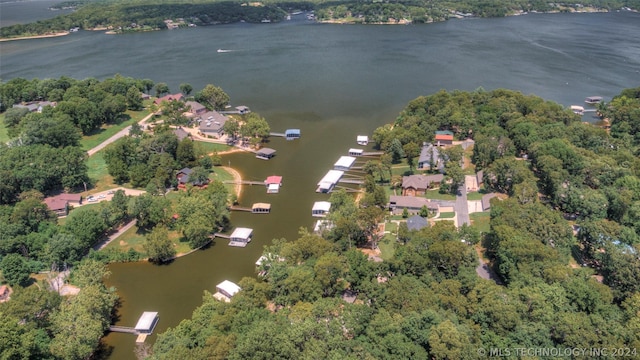 bird's eye view featuring a water view