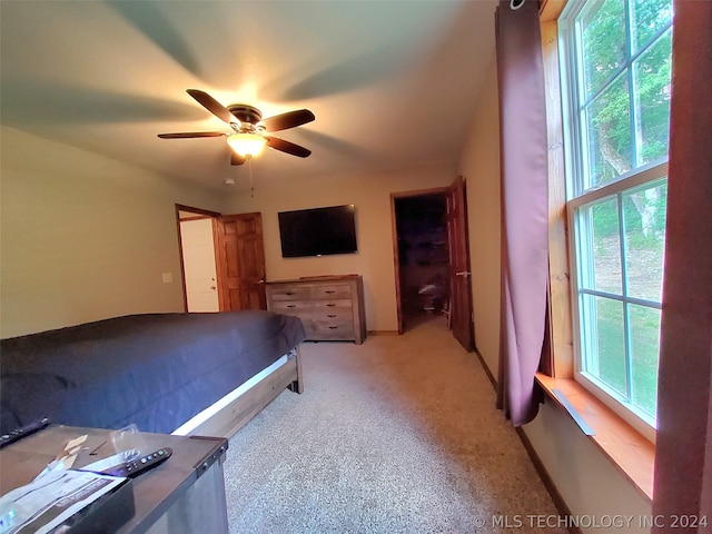 bedroom featuring carpet flooring and ceiling fan