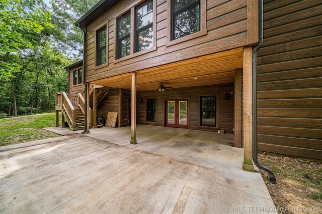 exterior space with a patio and ceiling fan