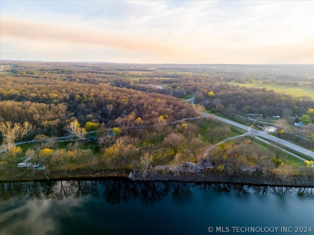 aerial view at dusk with a water view