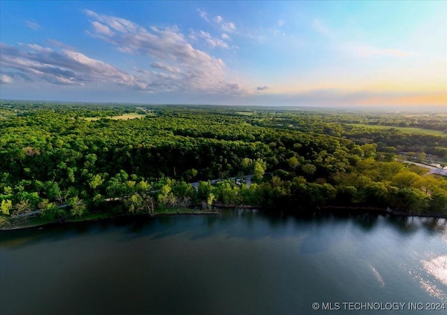 aerial view at dusk with a water view