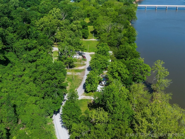 9596 N 447th Rd, Spavinaw, OK 74366 - bird's eye view of a large body of water, a forest, and a notable bridge