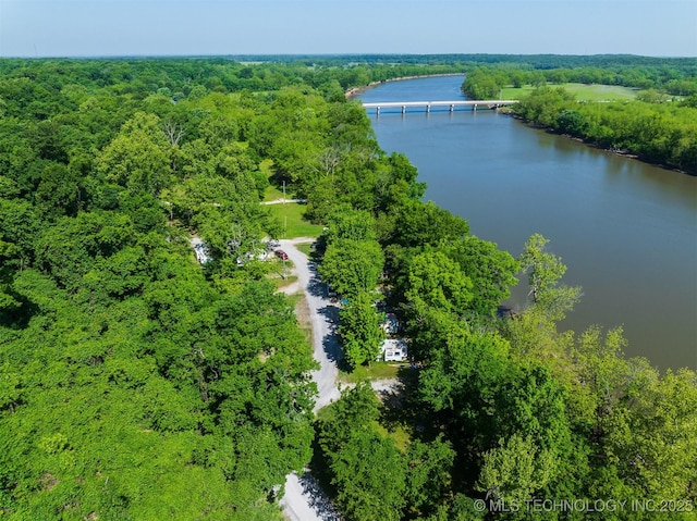 9596 N 447th Rd, Spavinaw, OK 74366 - bird's eye view of a large body of water, a forest, and a notable bridge