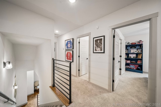 stairs with light colored carpet