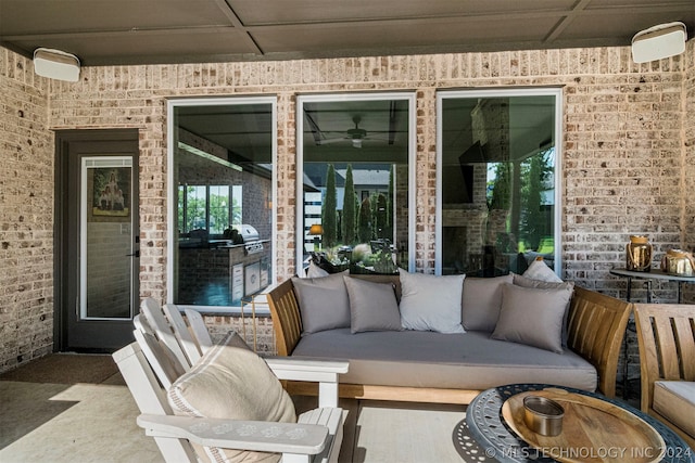 view of patio featuring outdoor lounge area and grilling area