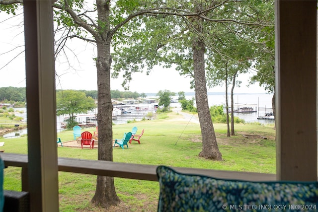 view of yard with a water view