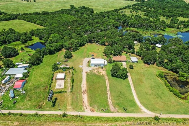 aerial view featuring a water view and a rural view