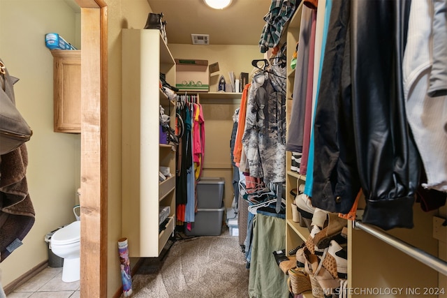 spacious closet featuring light carpet