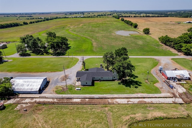 aerial view featuring a water view and a rural view