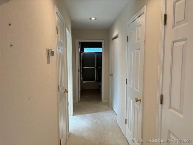 hallway with light carpet